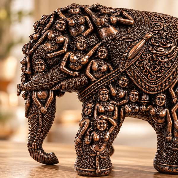 WellHomes™Brwon Human Elephant Sculpture – Intricately Carved Decorative Showpiece for Home Décor