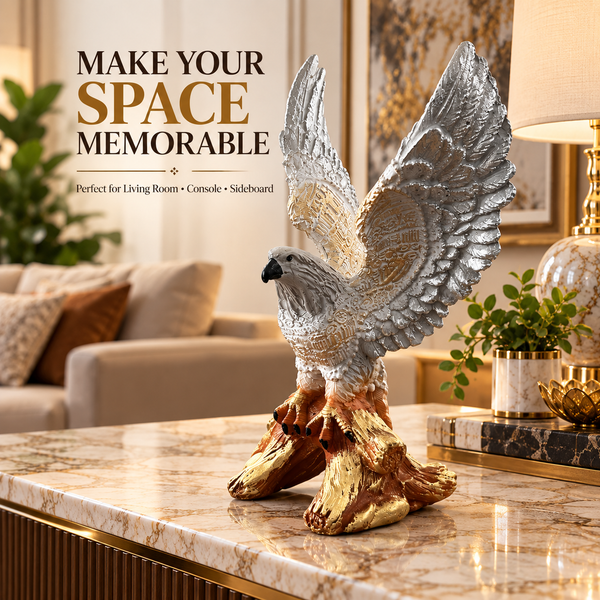 Premium Winged Bird Eagle Statue | Silver & Gold Luxury Home Décor Showpiece