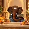 Dholak Antique Brown Ganesha Elephant Sculpture | Premium Luxury Home Décor Statue