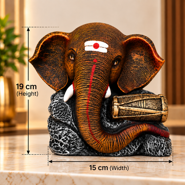 Dholak Antique Brown Ganesha Elephant Sculpture | Premium Luxury Home Décor Statue