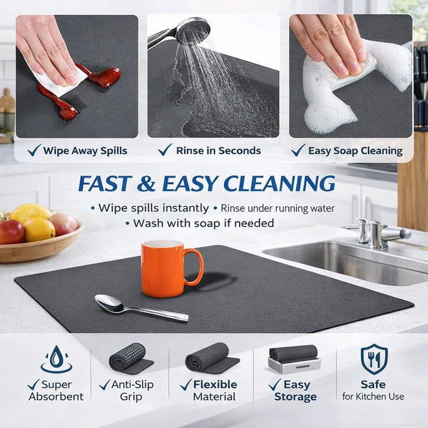 Dish Drying Mat (1 Buy Get 1 Free) – Super Absorbent Kitchen Counter Dry Mat - Wellhomes™