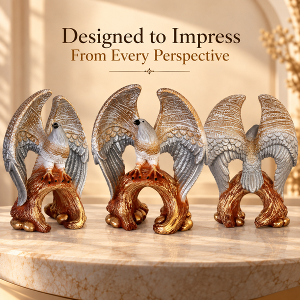 Eagle Statue for Home Décor | Decorative Bird Sculpture with Textured Silver Wings & Antique Gold Tree Branch Base