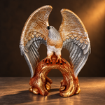 Eagle Statue for Home Décor | Decorative Bird Sculpture with Textured Silver Wings & Antique Gold Tree Branch Base