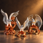 Eagle Statue Set of 3 for Home Décor | Premium Decorative Eagle Sculptures | Silver & Gold Finish
