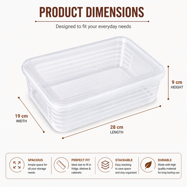 Wellhomes™ Fridge Organizer Storage Boxes Set of 6 (2000 ml Each) with Drain Plate | BPA-Free Stackable Refrigerator Containers for Fruits, Vegetables & Kitchen Storage