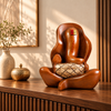 WellHomes™ Wooden Lord Ganesha with Dholak Statue – Premium Brown Ganesh Idol for Home Décor, Pooja Room & Gifting