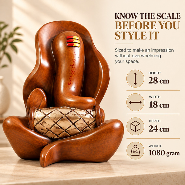 WellHomes™ Wooden Lord Ganesha with Dholak Statue – Premium Brown Ganesh Idol for Home Décor, Pooja Room & Gifting