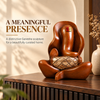 WellHomes™ Wooden Lord Ganesha with Dholak Statue – Premium Brown Ganesh Idol for Home Décor, Pooja Room & Gifting