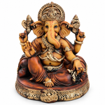 WellHomes™ Antique Brown Ganesha Idol for Home Decor | 17 cm Ganesh Murti Statue with Gold Detailing