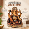 WellHomes™ Antique Brown Ganesha Idol for Home Decor | 17 cm Ganesh Murti Statue with Gold Detailing