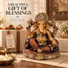 WellHomes™ Antique Brown Ganesha Idol for Home Decor | 17 cm Ganesh Murti Statue with Gold Detailing