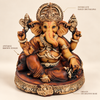 WellHomes™ Antique Brown Ganesha Idol for Home Decor | 17 cm Ganesh Murti Statue with Gold Detailing