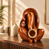 WellHomes™ Wooden Lord Ganesha with Sehanai Statue – Premium Brown Ganesh Idol for Home Décor & Gifting
