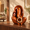 WellHomes™ Wooden Lord Ganesha with Sehanai Statue – Premium Brown Ganesh Idol for Home Décor & Gifting
