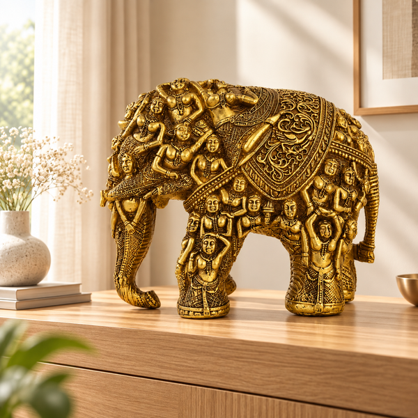 WellHomes™Golden Human Elephant Sculpture – Intricately Carved Decorative Showpiece for Home Décor (Copy)