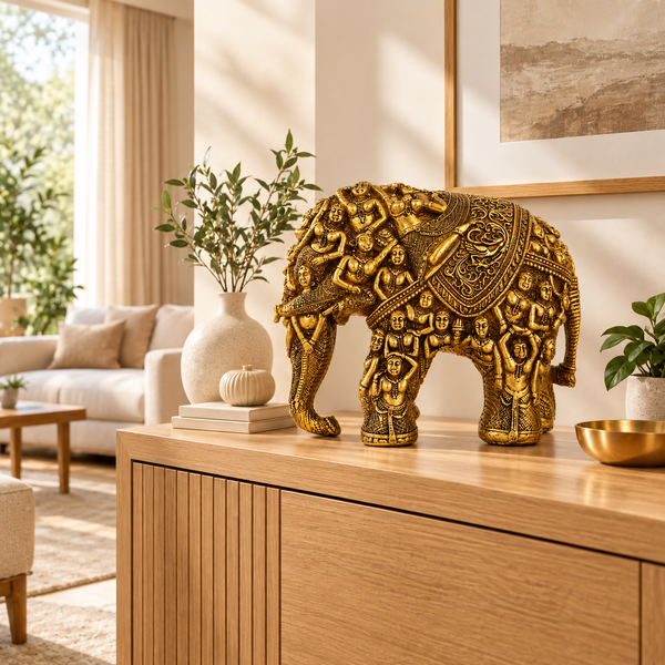 WellHomes™Golden Human Elephant Sculpture – Intricately Carved Decorative Showpiece for Home Décor (Copy)