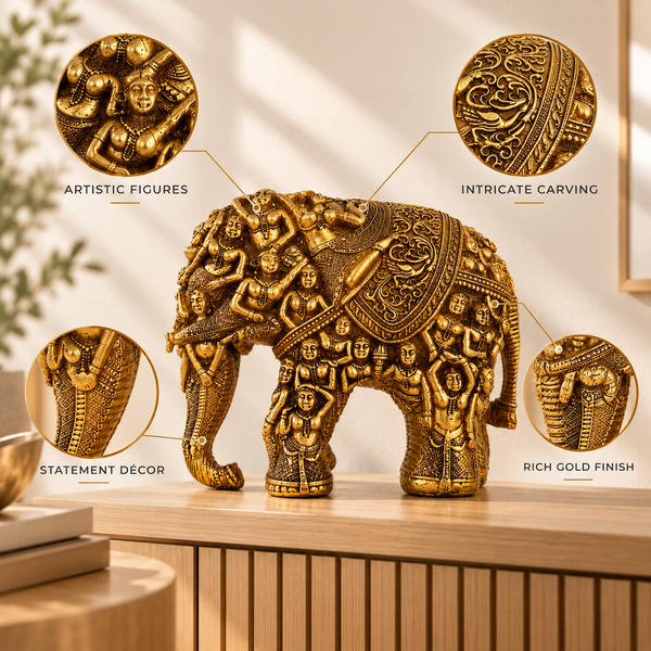 WellHomes™Golden Human Elephant Sculpture – Intricately Carved Decorative Showpiece for Home Décor (Copy)
