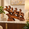 WellHomes™ 7 Running Horses Statue for Home Decor – 19 Inches Premium Brown Decorative Horse Showpiece for Living Room, Office & Entrance