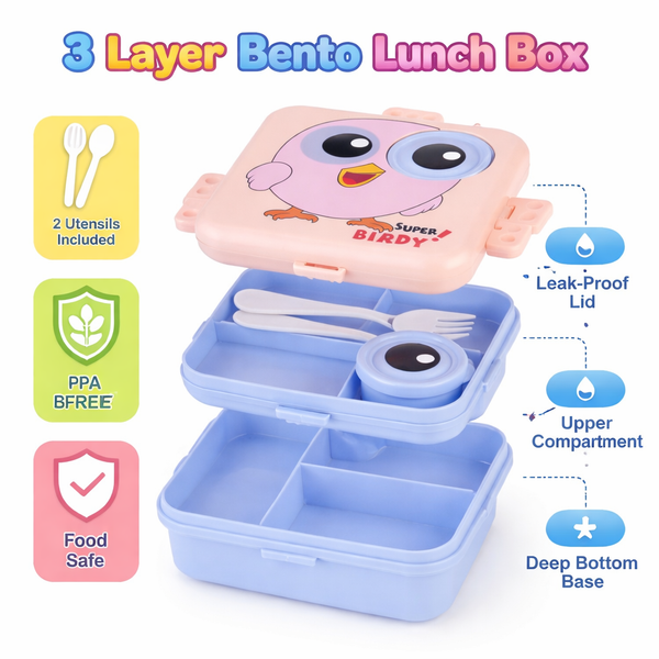Super Birdy Kids Lunch Box | Fun Cartoon Design, Safe & Durable