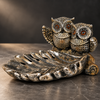 WellHomes™ Owl Couple Decorative Tray Showpiece – Antique Silver Metal Owl Figurine for Living Room, Tabletop & Home Décor