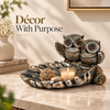 WellHomes™ Owl Couple Decorative Tray Showpiece – Antique Silver Metal Owl Figurine for Living Room, Tabletop & Home Décor