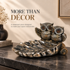WellHomes™ Owl Couple Decorative Tray Showpiece – Antique Silver Metal Owl Figurine for Living Room, Tabletop & Home Décor