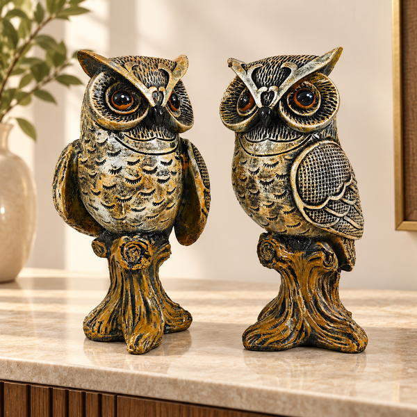 WellHomes™Decorative Owl Showpiece Set of 2 | Elegant Owl Figurines for Home Décor
