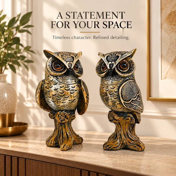 WellHomes™Decorative Owl Showpiece Set of 2 | Elegant Owl Figurines for Home Décor