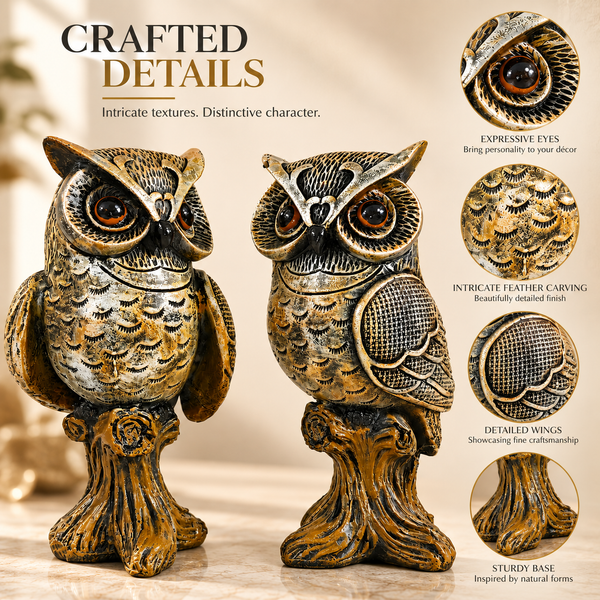 WellHomes™Decorative Owl Showpiece Set of 2 | Elegant Owl Figurines for Home Décor