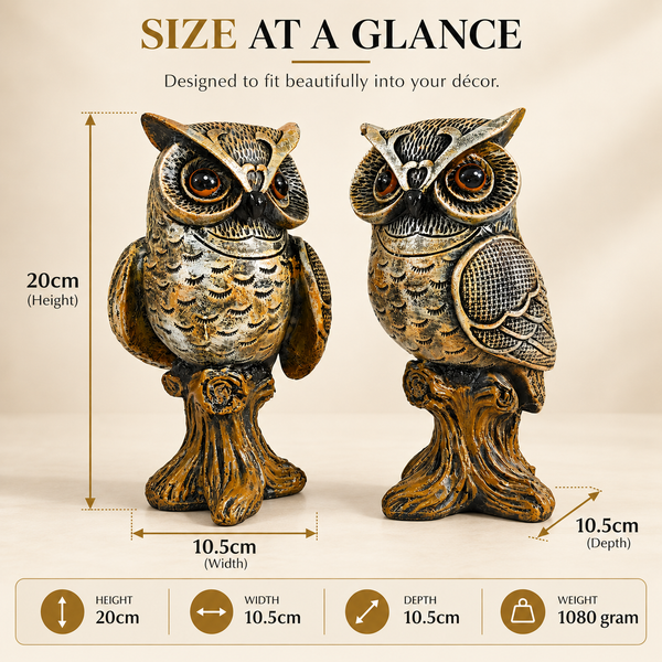 WellHomes™Decorative Owl Showpiece Set of 2 | Elegant Owl Figurines for Home Décor