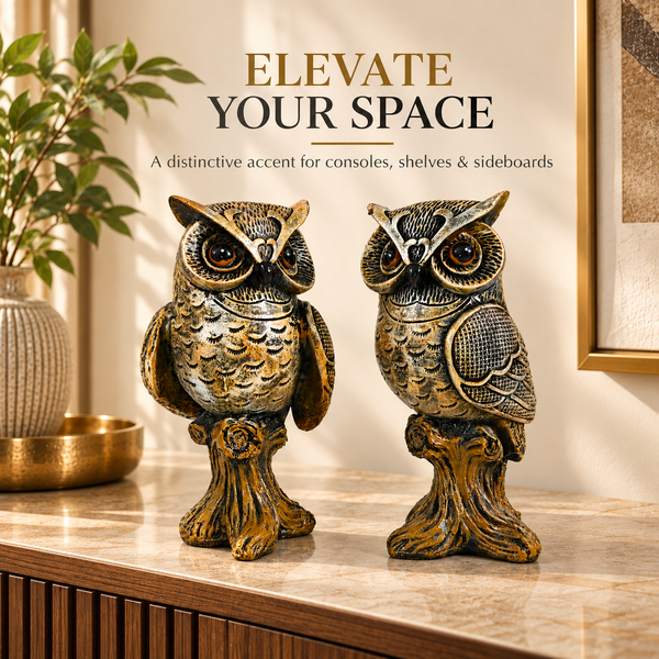 WellHomes™Decorative Owl Showpiece Set of 2 | Elegant Owl Figurines for Home Décor
