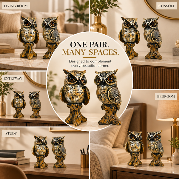 WellHomes™Decorative Owl Showpiece Set of 2 | Elegant Owl Figurines for Home Décor