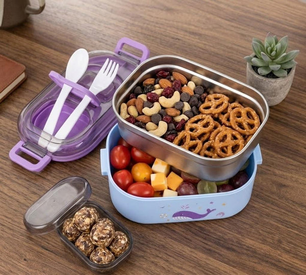 Premium Stainless Steel Bento Lunch Box with Integrated Utensils & Leak - Proof Snack Container – 650ml - Wellhomes™