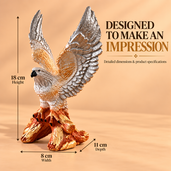 Eagle Statue Set of 3 for Home Décor | Premium Decorative Eagle Sculptures | Silver & Gold Finish