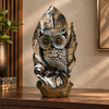 WellHomes™ Antique Owl Sculpture Showpiece | Artistic Owl Figurine for Home Décor | Black, Gold & Bronze Finish