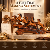 WellHomes™ 7 Running Horses Statue for Home Decor – 9Inches Premium Brown Decorative Horse Showpiece for Living Room, Office & Entrance