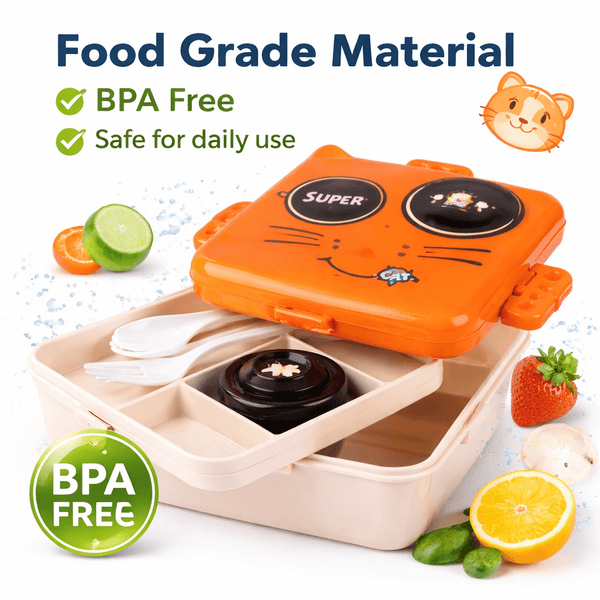 Super Cat Cartoon Lunch Box | Kids Food Storage Box with Secure Lock - Wellhomes™