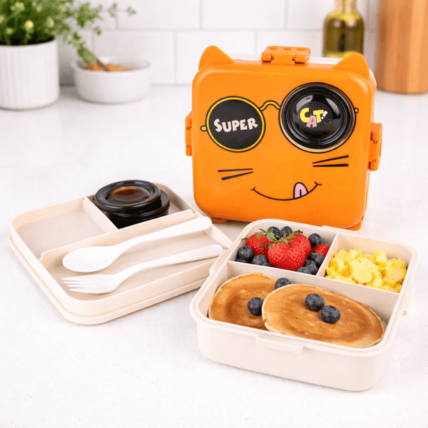 Super Cat Cartoon Lunch Box | Kids Food Storage Box with Secure Lock - Wellhomes™