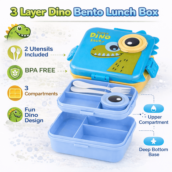 Super Dino Cartoon Lunch Box | Kids Food Storage Box with Secure Lock - Wellhomes™
