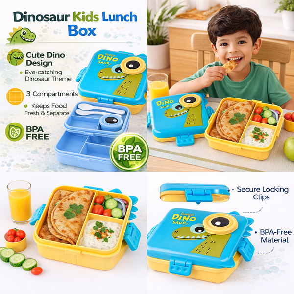 Super Dino Cartoon Lunch Box | Kids Food Storage Box with Secure Lock - Wellhomes™