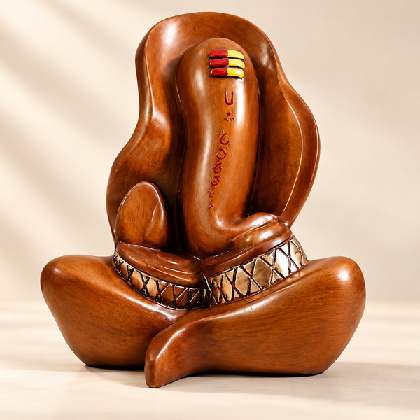 WellHomes™ Wooden Lord Ganesha Statue – Handcrafted Brown Decorative Idol for Home, Living Room & Pooja Décor