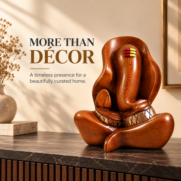 WellHomes™ Wooden Lord Ganesha Statue – Handcrafted Brown Decorative Idol for Home, Living Room & Pooja Décor