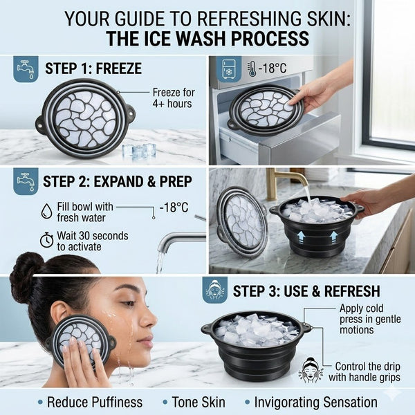 Wellhomes™ 2 - in - 1 Collapsible Silicone Ice Face Wash Bowl - Integrated Ice Maker Lid for Cold Therapy, De - Puffing & Pore Tightening - Wellhomes™
