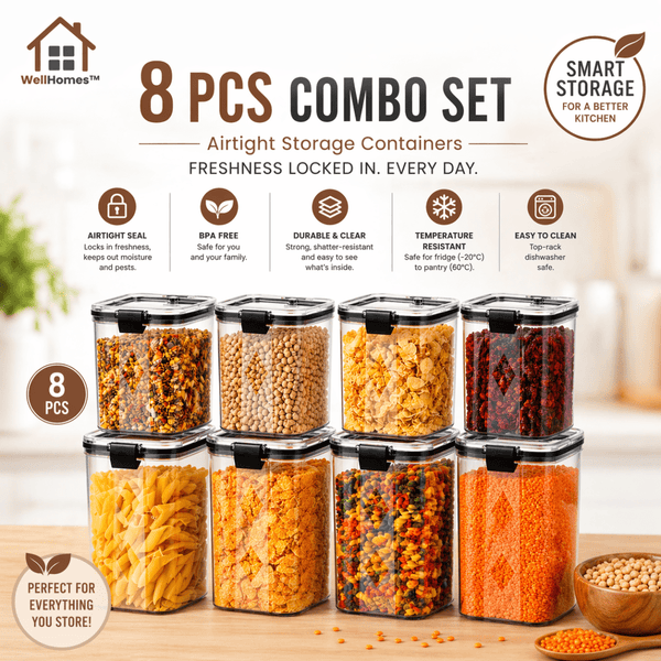 Wellhomes™ Airtight Food Storage Container Combo of (4pcs - 700ml + 4pcs - 1100ml) - Wellhomes™