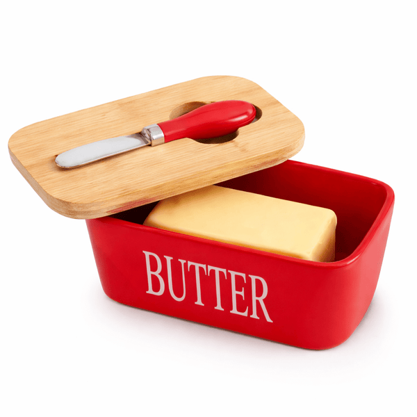 Wellhomes™ Ceramic Airtight Butter Storage with Bamboo Lid & Butter Knife | Kitchen Butter Keeper. (Copy) - Wellhomes™