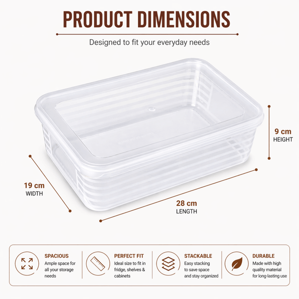 Wellhomes™ Fridge Organizer Storage Boxes Set of 6 (2000 ml Each) with Drain Plate |