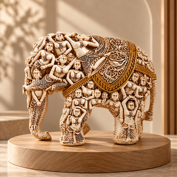 WellHomes™ Human Elephant Sculpture – Intricately Carved Decorative Showpiece for Home Décor