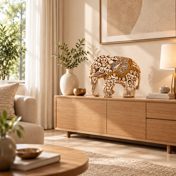 WellHomes™ Human Elephant Sculpture – Intricately Carved Decorative Showpiece for Home Décor