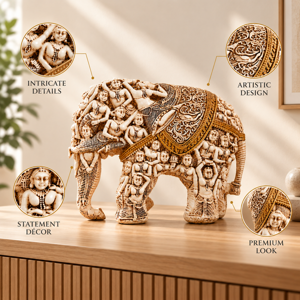 WellHomes™ Human Elephant Sculpture – Intricately Carved Decorative Showpiece for Home Décor