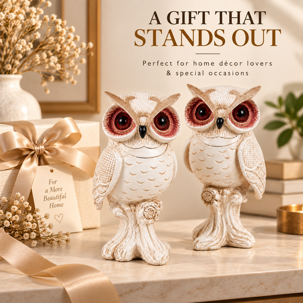 WellHomes™ White Decorative Owl Showpiece Set of 2 | Elegant Owl Figurines for Home Décor